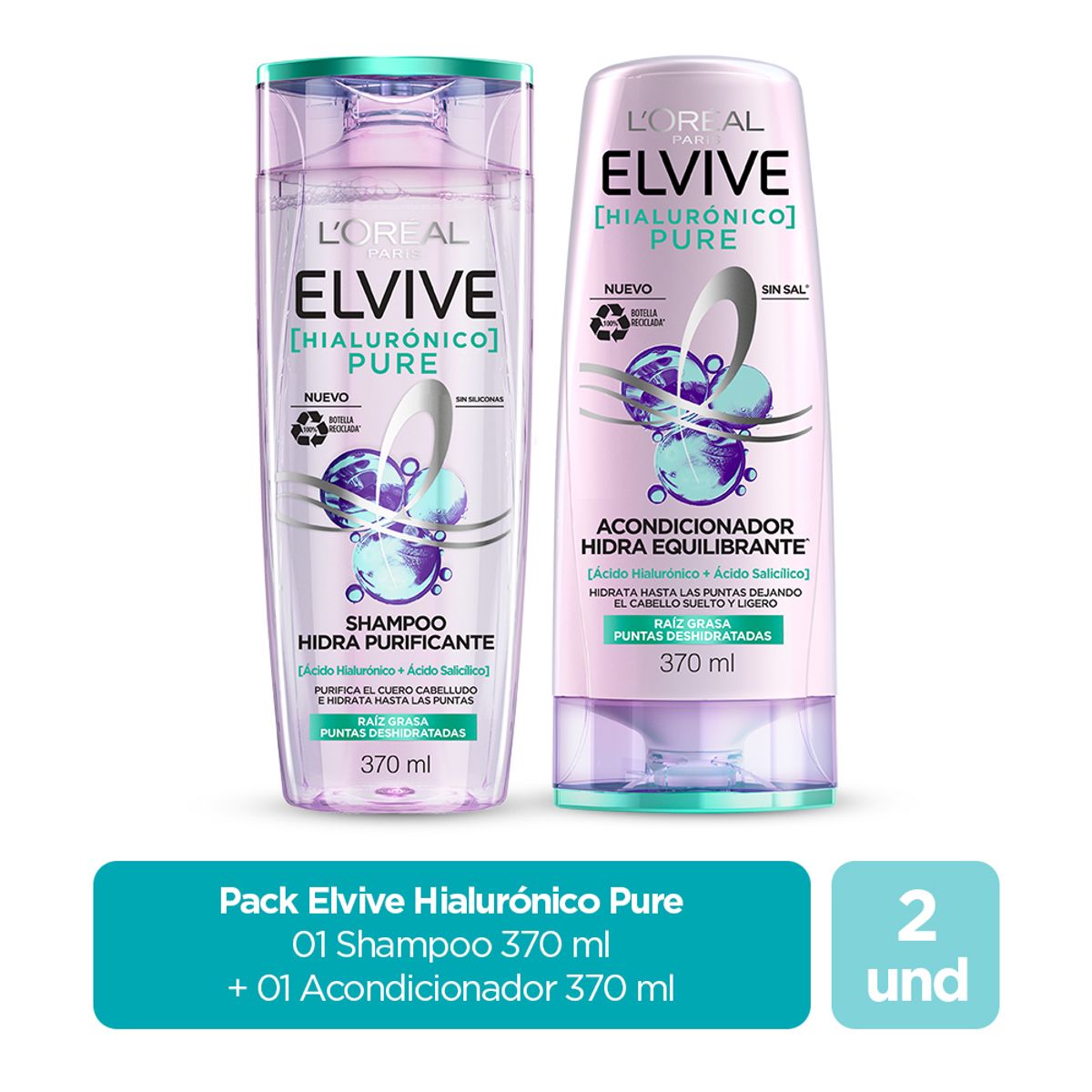ELVIVE - Pack Elvive Hialurónico Pure Shampoo 370 mL + Acondicionador 370 mL