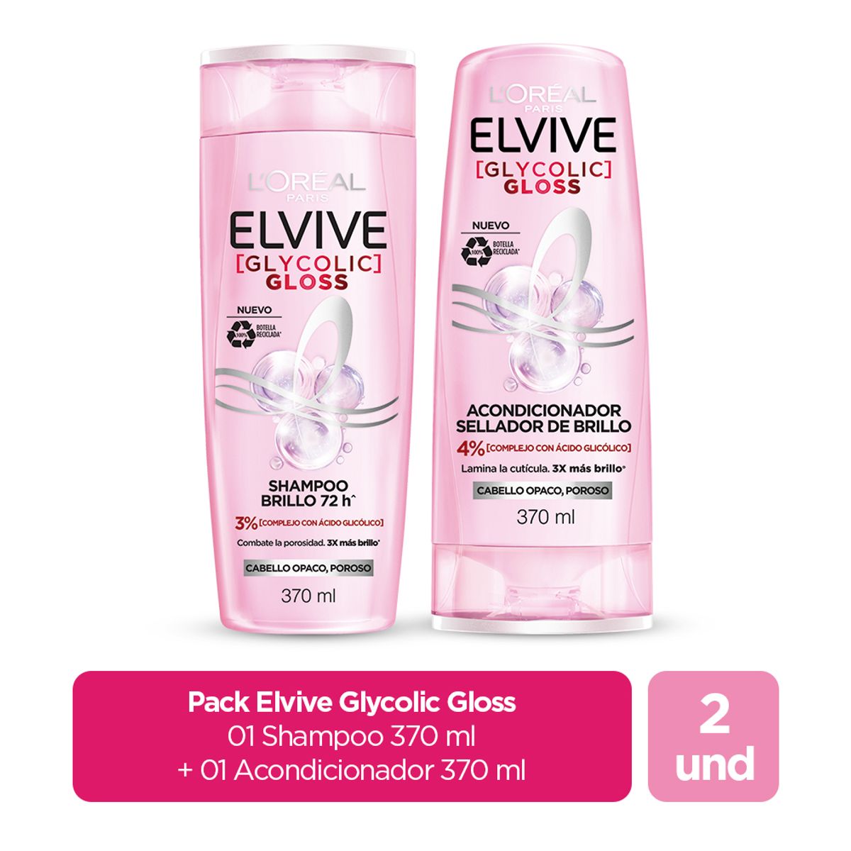 ELVIVE - Pack Elvive Glycolic Gloss Shampoo 370 mL + Acondicionador 370 mL
