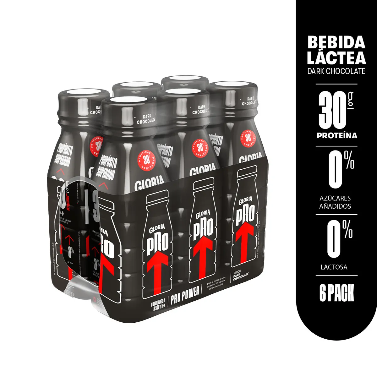 GLORIA PRO - Bebida Láctea Gloria Pro Power Dark Chocolate Sixpack Botella 320 mL