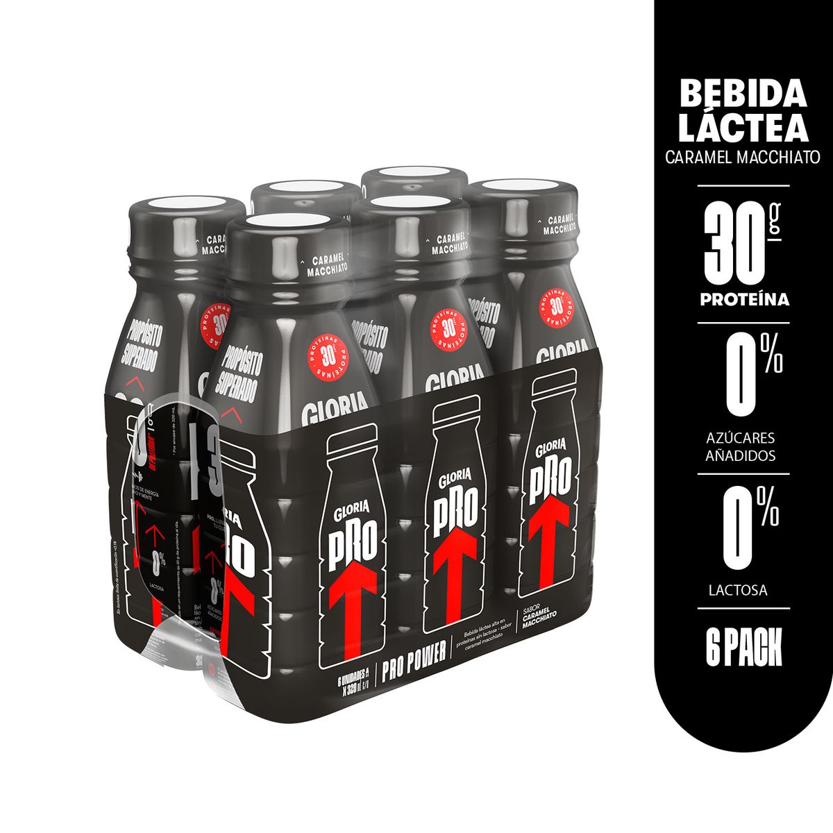 GLORIA PRO - Bebida Láctea Gloria Pro Power Caramel Macchiato Sixpack Botella 320 mL