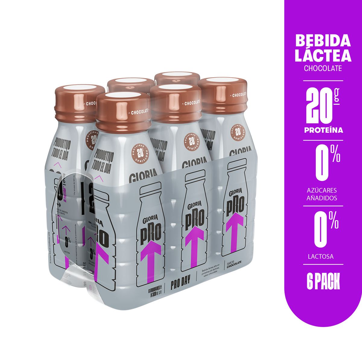 GLORIA PRO - Bebida Láctea Gloria Pro Day Chocolate Sixpack Botella 320 mL