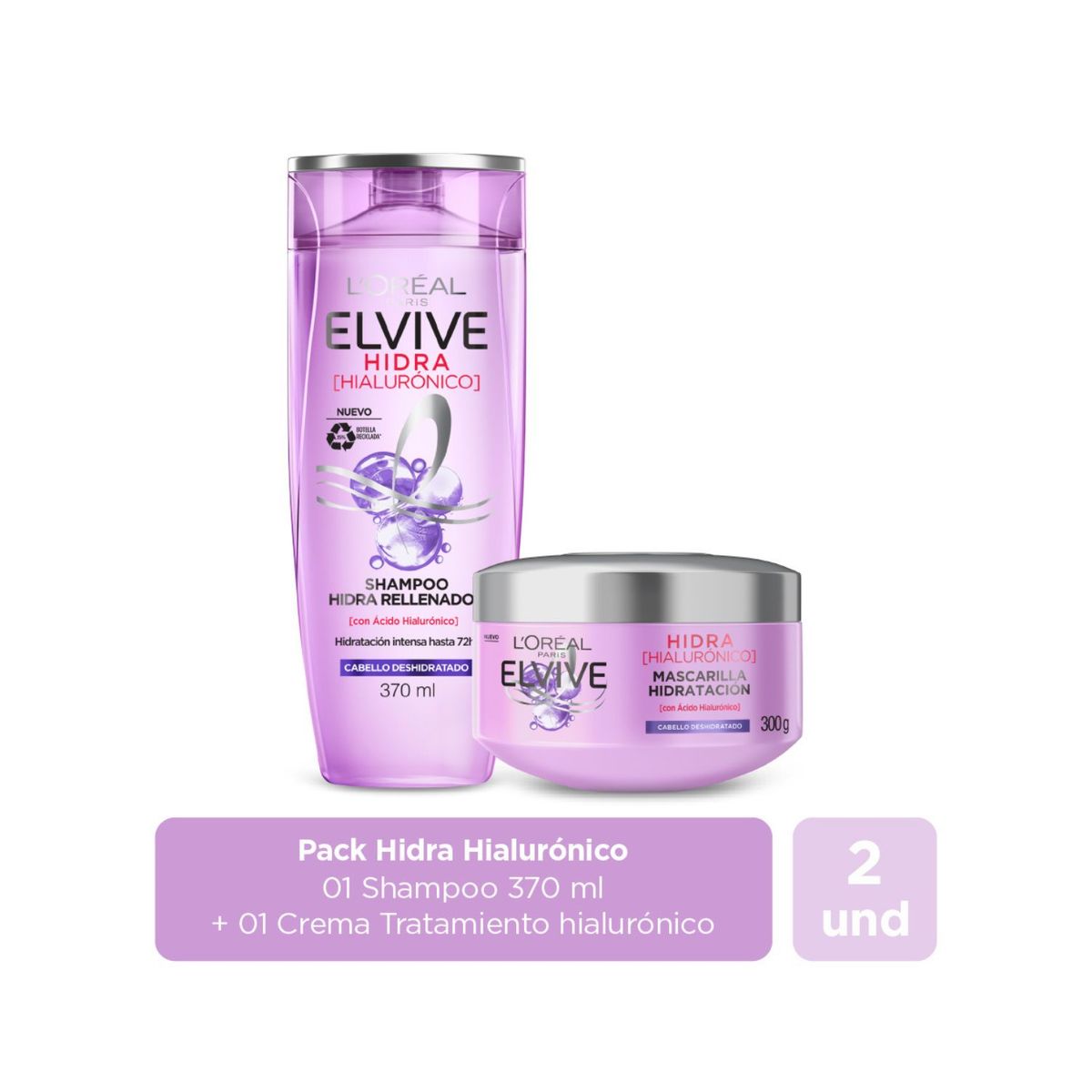 ELVIVE - Pack Elvive Hidra Hialurónico Shampoo 370Ml + Crema De Tratamiento 300Ml