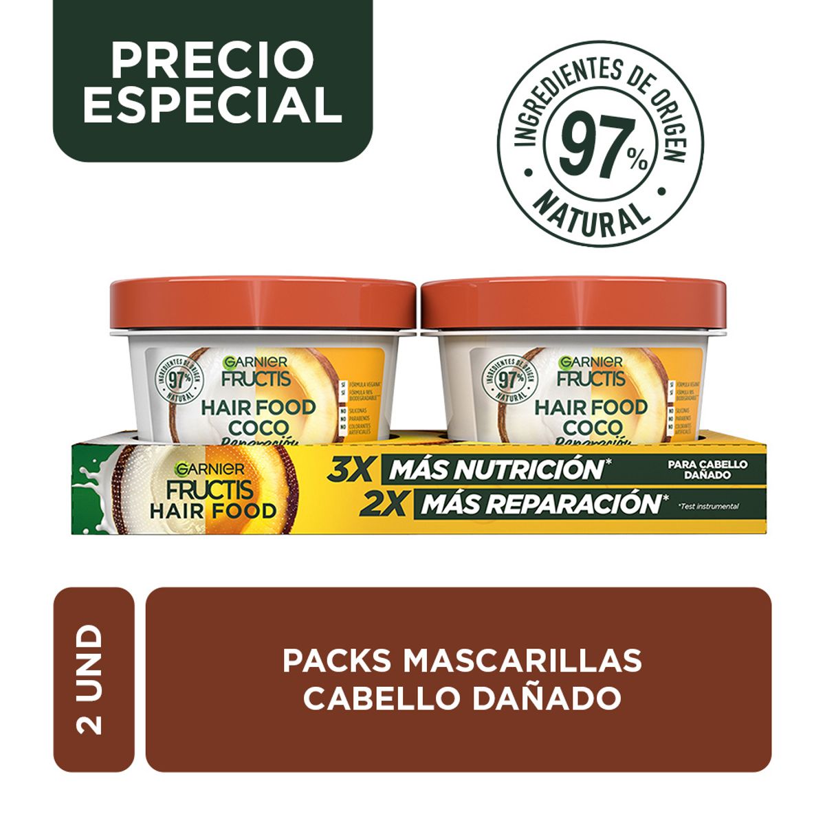 FRUCTIS - Pack Fructis Mascarilla X2 Coco Reparación 350Ml