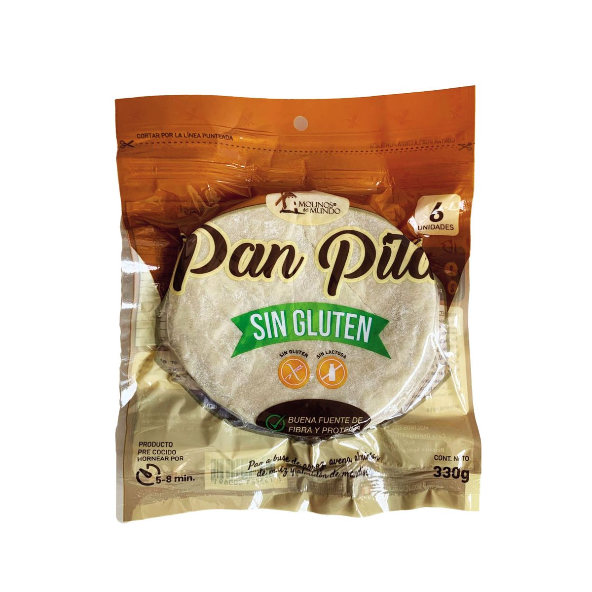 MOLINOS DEL MUNDO - Pan Pita Sin Gluten Molinos del Mundo Pack 6 Und 330 g
