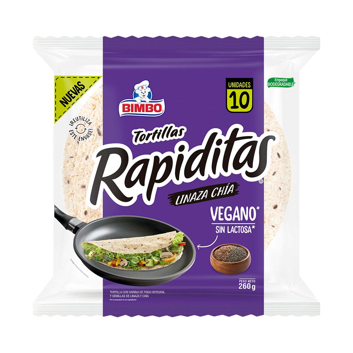 RAPIDITAS - Tortillas Rapiditas Linaza y Chía Bolsa 10 Und