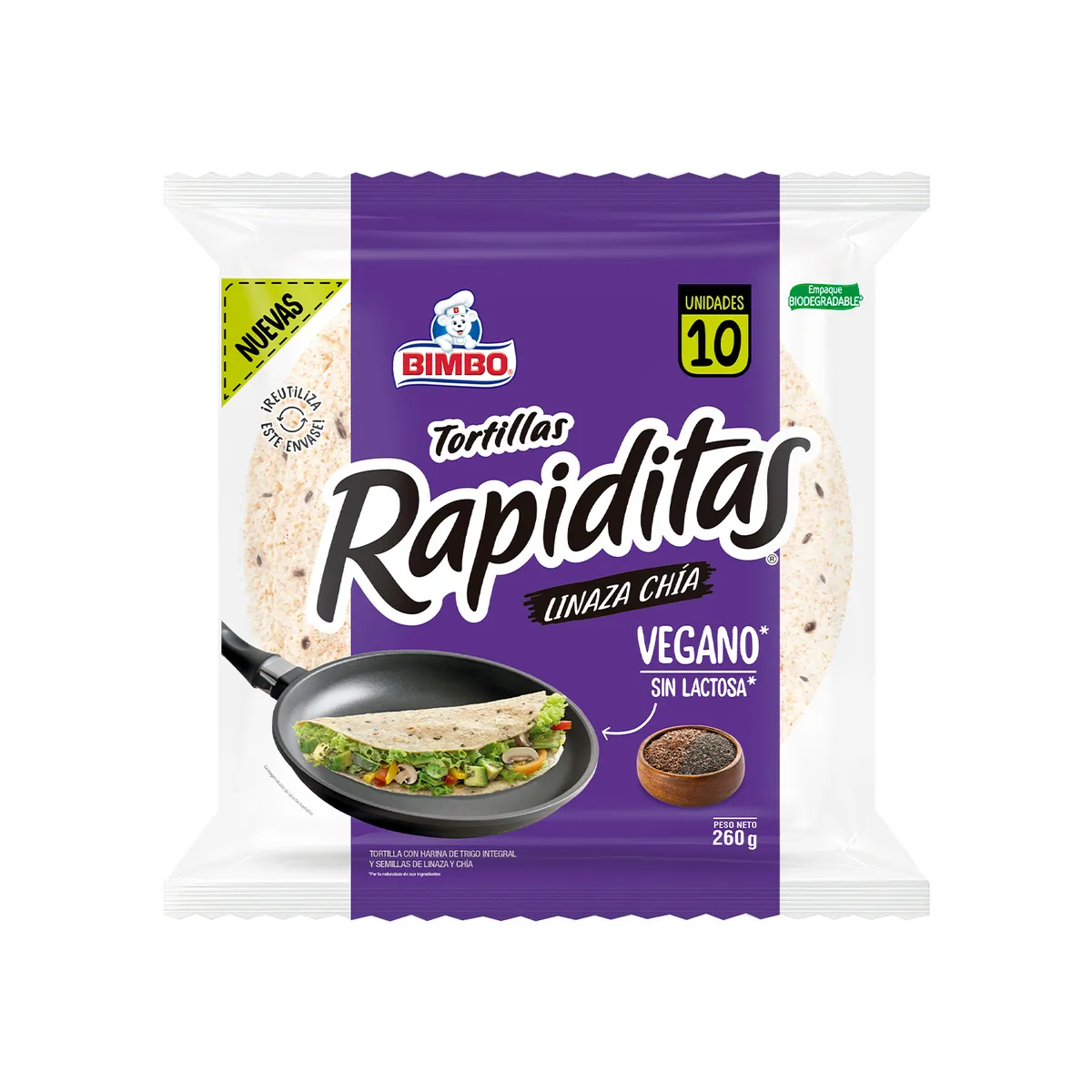 RAPIDITAS - Tortillas Rapiditas Linaza y Chía Bolsa 10 Und