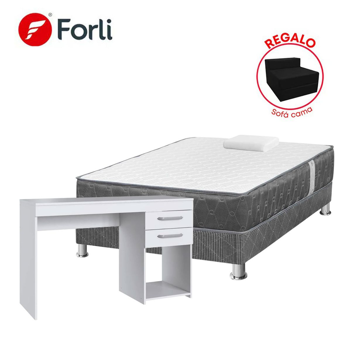 FORLI - Combo Cama Acqua 1.5Plz + Escrit Blanc