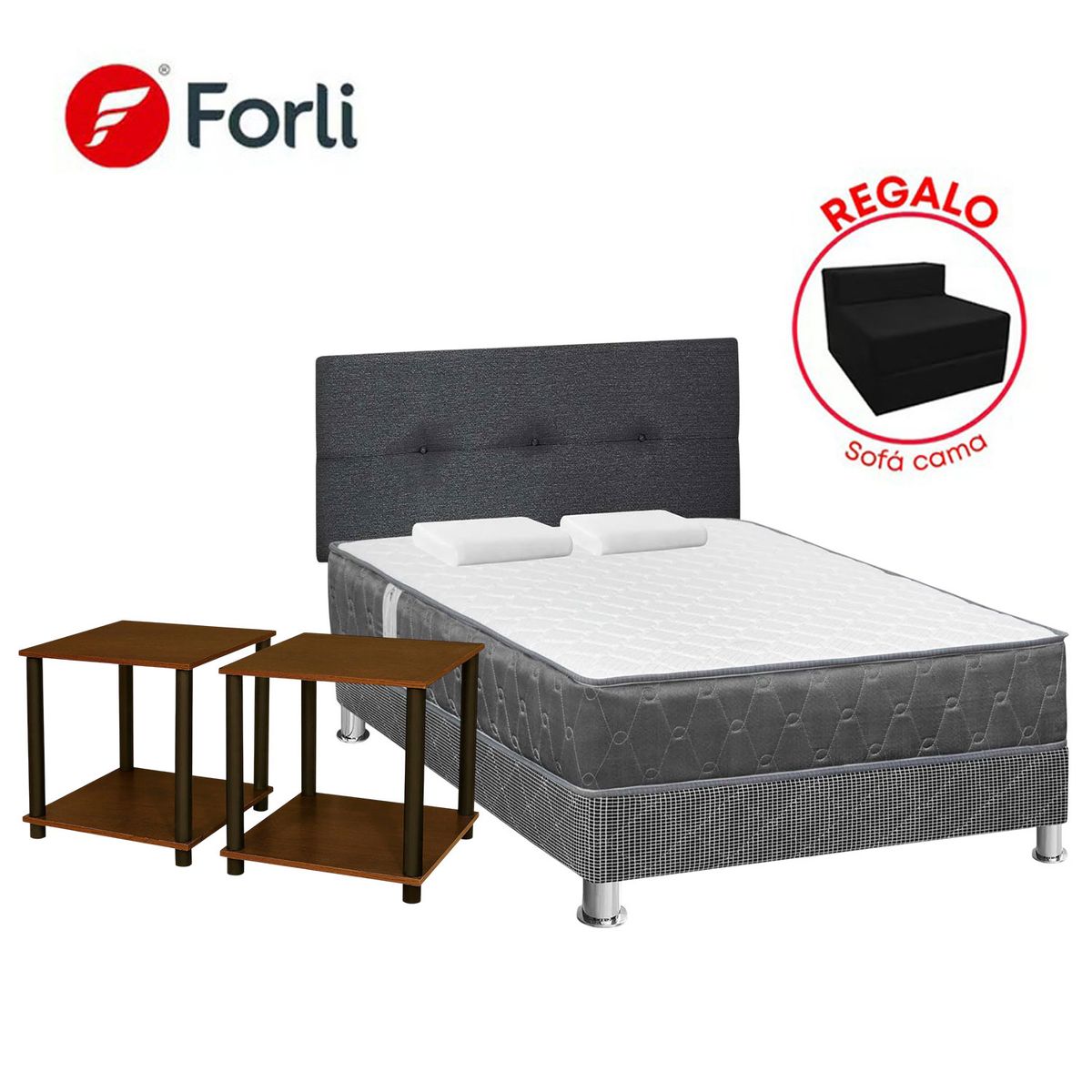 FORLI - Combo Dormitorio Acqua 2Plz+Set 2 Mesas Noche