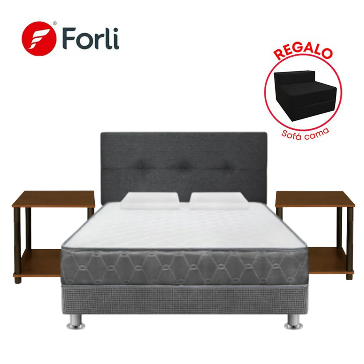 FORLI - Combo Dormitorio Acqua 2Plz+Set 2 Mesas Noche