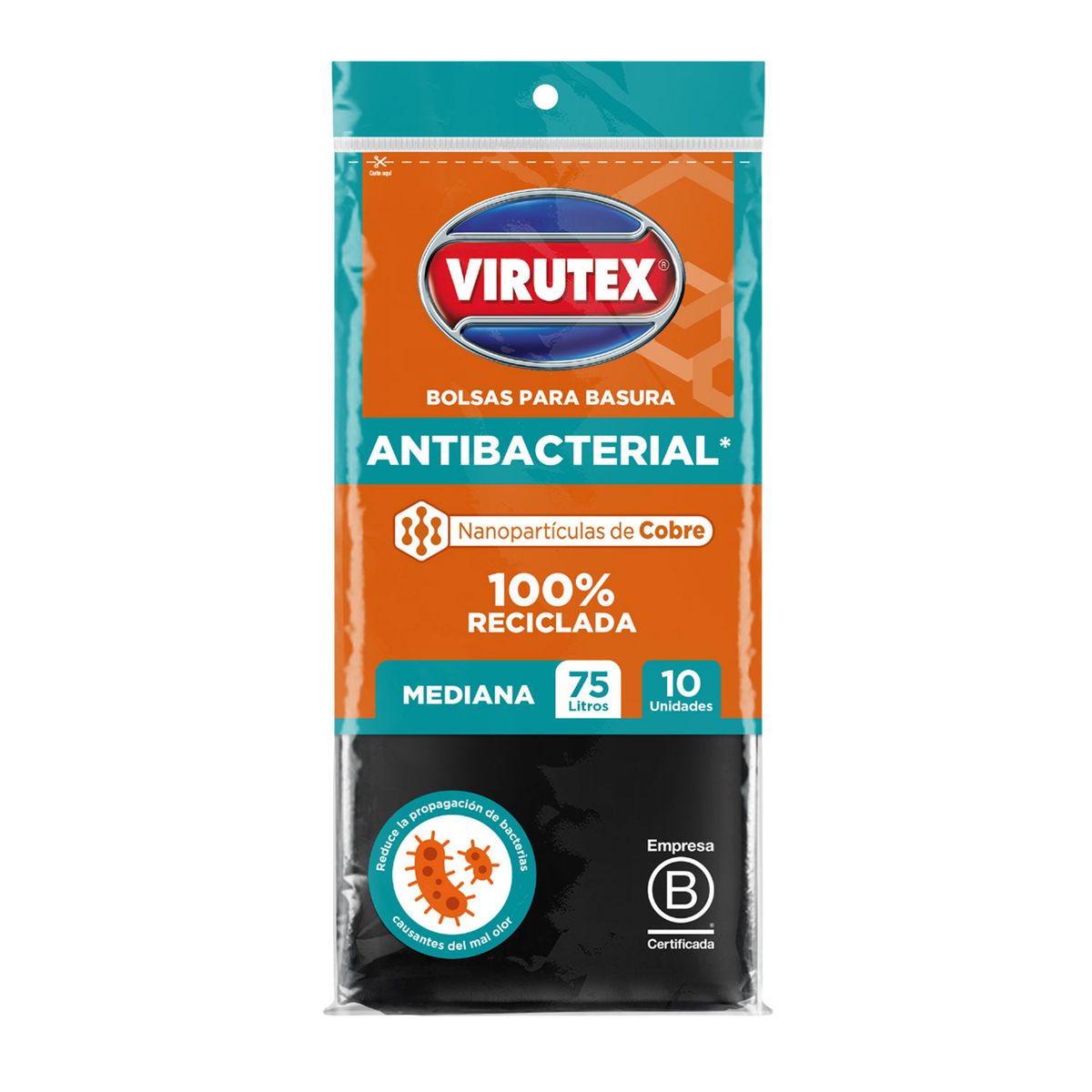 VIRUTEX - Bolsa Basura Antibacterial Virute Pack 10 Und  75 L