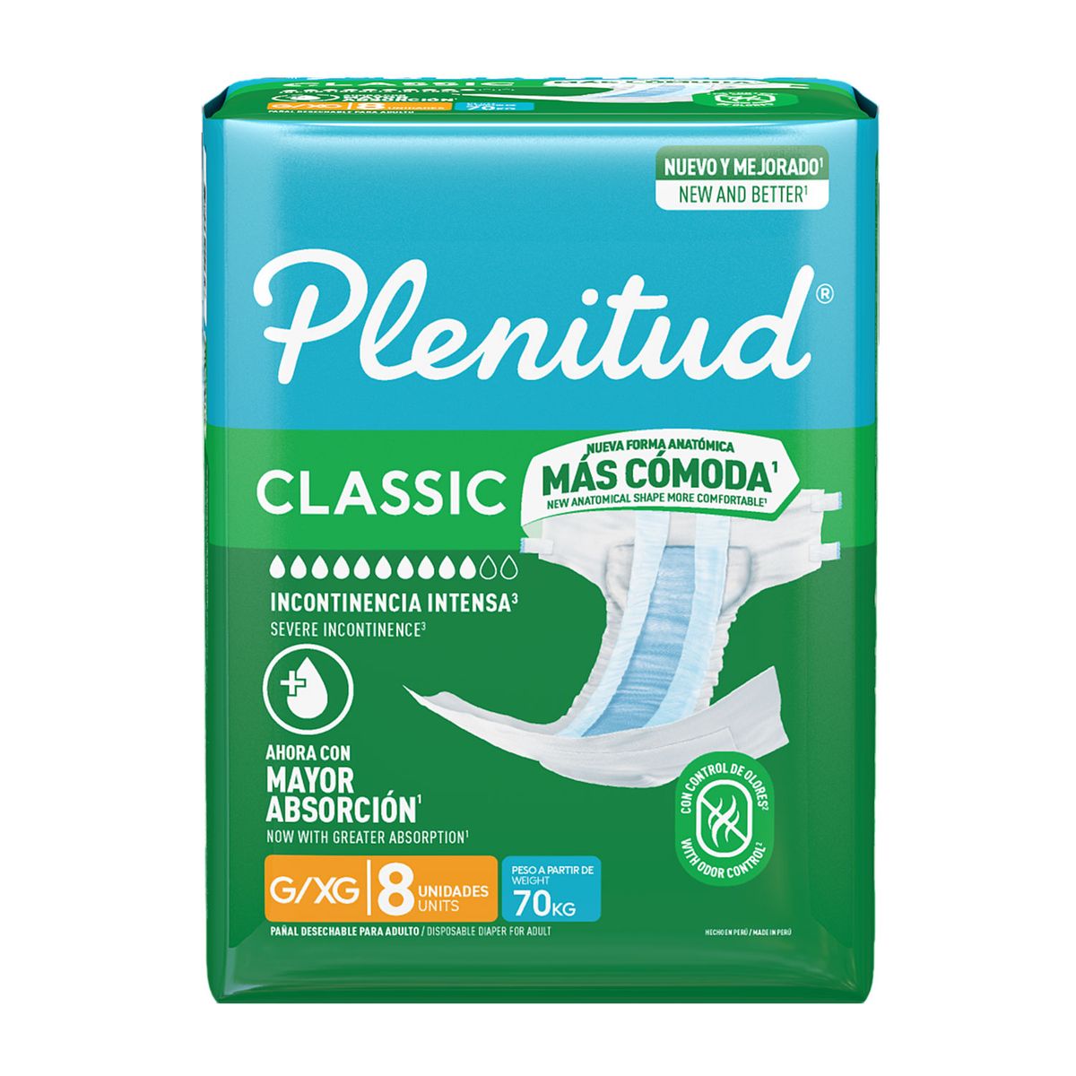 PLENITUD - Pañal Adulto Classic Plenitud Talla XG Pack 8 Und