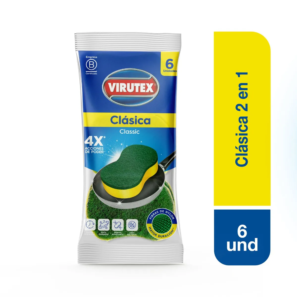 VIRUTEX - Esponja 2 en 1 Virutex Pack 6 Und