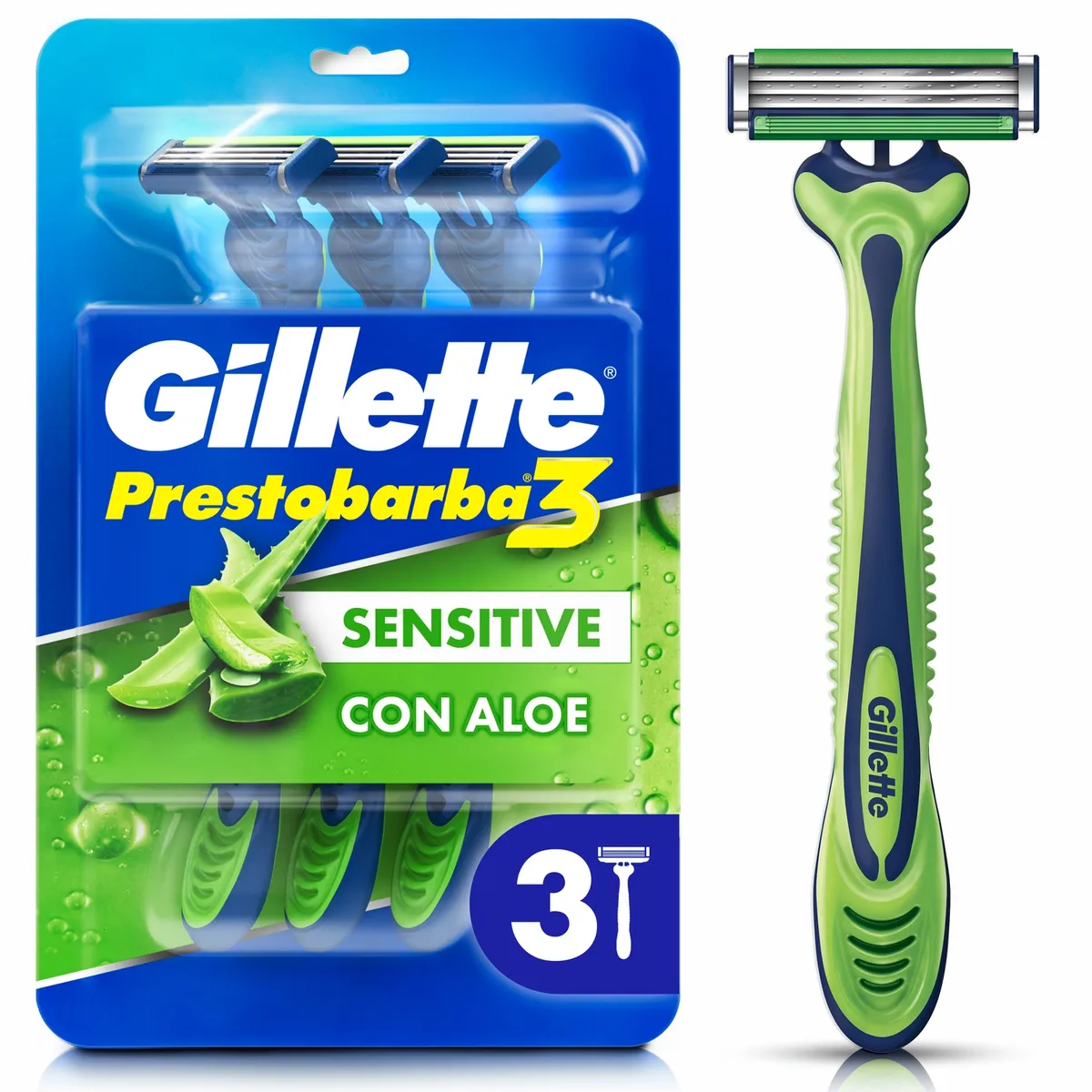 GILLETTE - Máquina De Afeitar Gillette Prestobarba3 Sensitive Con Aloe Empaque 3 Und