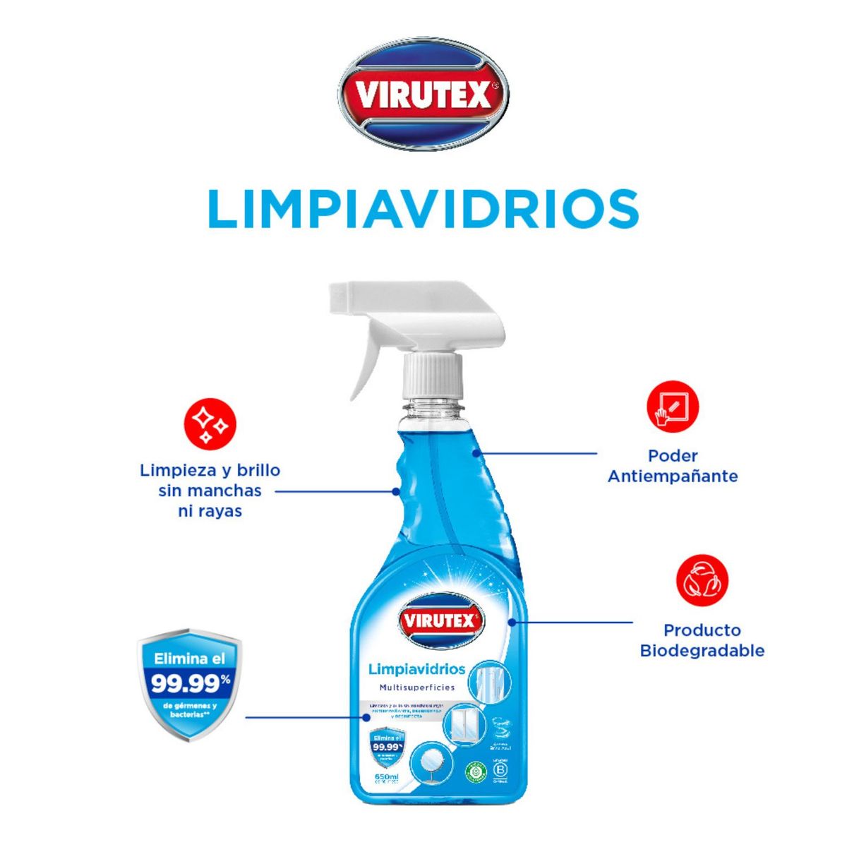 VIRUTEX - Limpiavidrios Virutex Multisuperficies en Spray Envase 650 mL