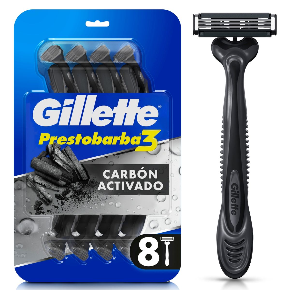 GILLETTE - Rasuradora Gillette Prestobarba 3 Carbono Empaque 8 Und