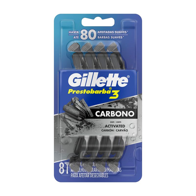 GILLETTE - Máquina de Afeitar Gillete Prestobarba 3 Carbón Pack 8 Und