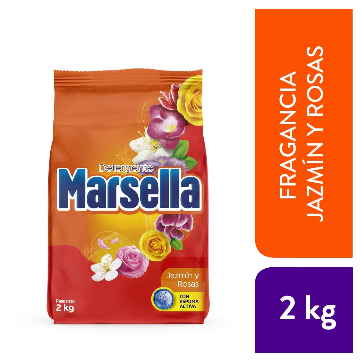 MARSELLA - Detergente en Polvo Marsella Jazmín y Rosas Bolsa 2 Kg