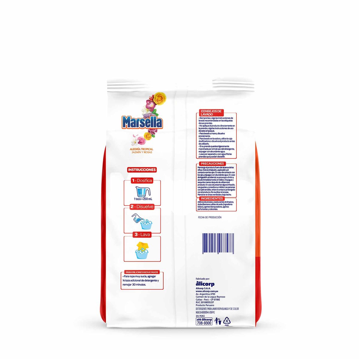 MARSELLA - Detergente en Polvo Marsella Jazmín y Rosas Bolsa 2 Kg