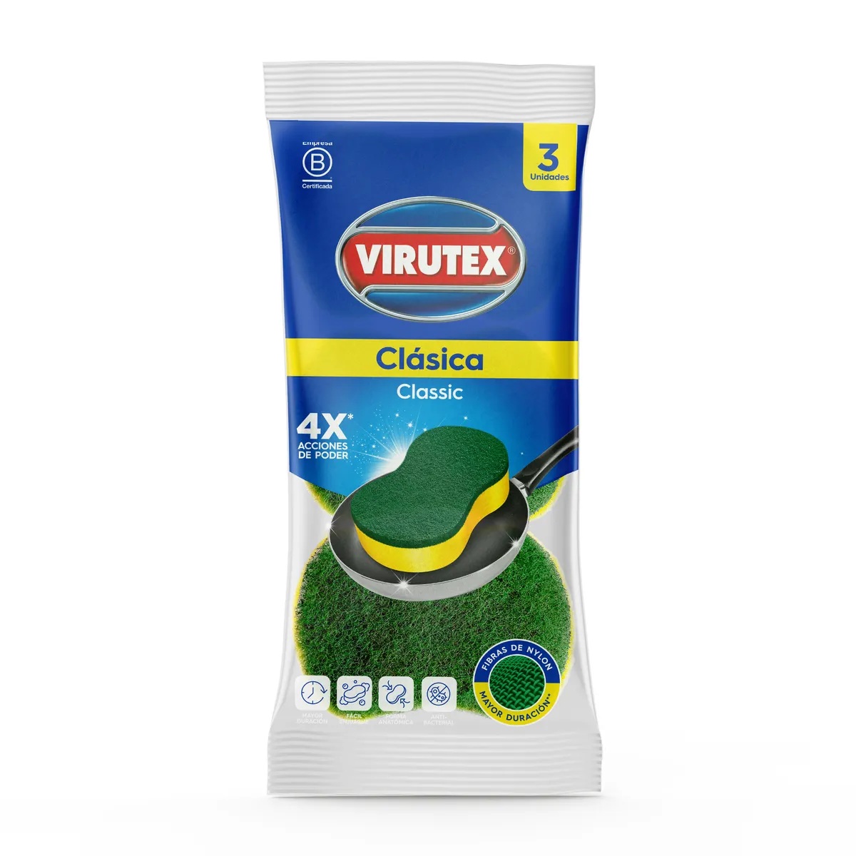 VIRUTEX - Esponja Clásica Virutex Empaque 3 Und