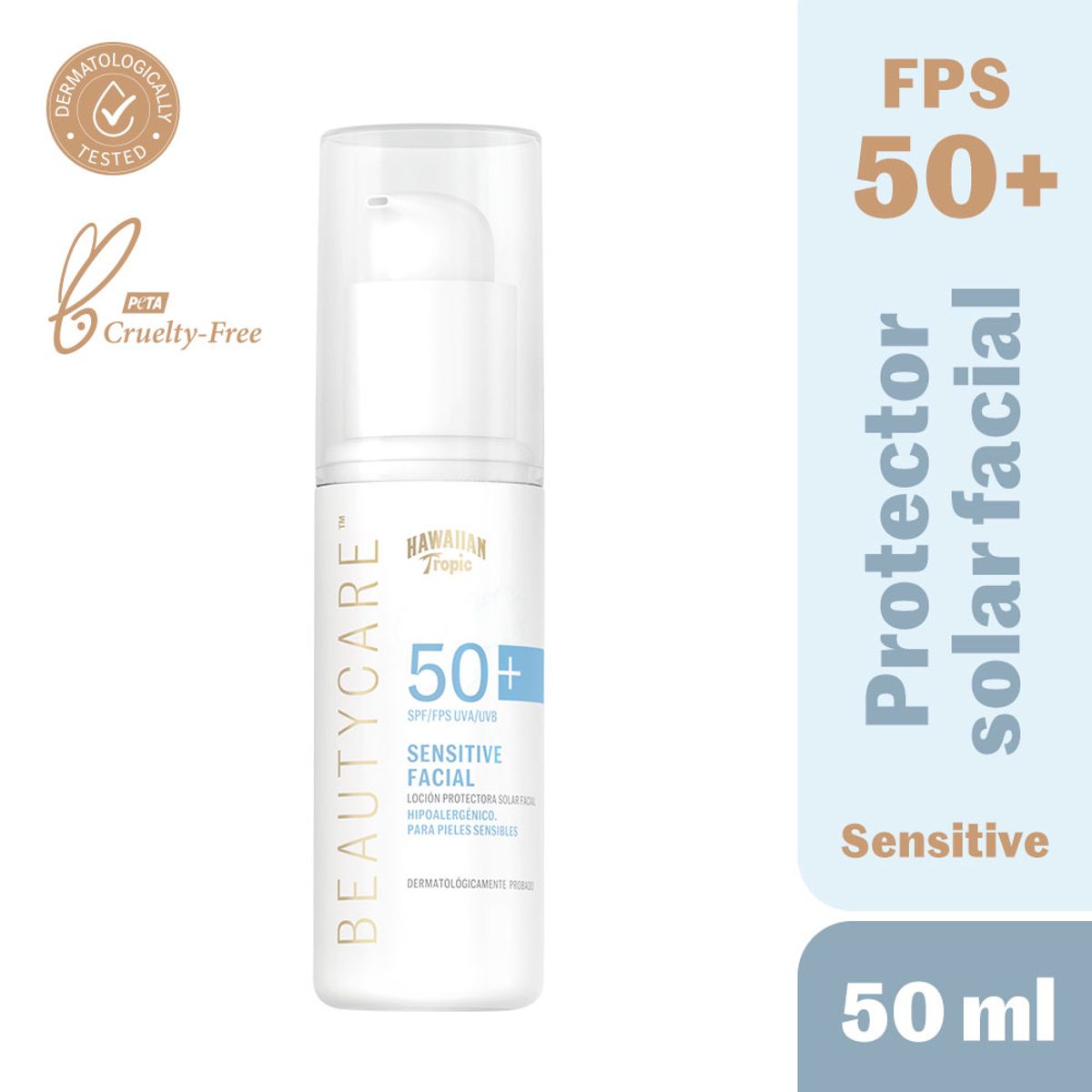 HAWAIIAN TROPIC - Protector Solar Facial Hawaiian Tropic Beauty Care Sensitive SPF50 Botella 50 mL