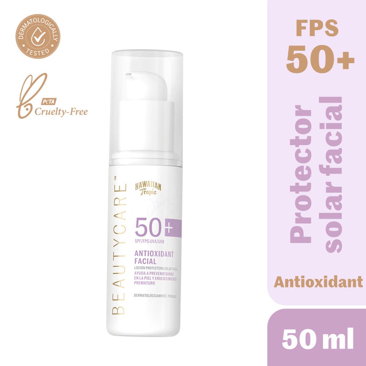 HAWAIIAN TROPIC - Protector Solar Facial Hawaiian Tropic Beauty Care Antioxidant SPF50 Botella 50 mL