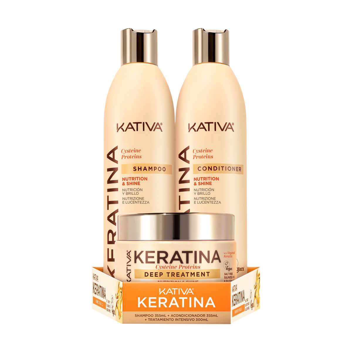 KATIVA - Kit Kativa Cysteine Proteins Keratina Shampoo 355 mL + Acondicionador 355 mL + Tratamiento 300 mL
