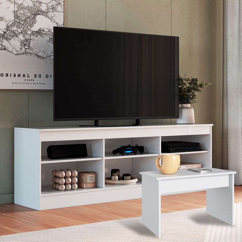CASA JOVEN - Combo Venecia Blanco Mesa De Centro Y Mesa De Tv 50Pulg 47X120X34Cm