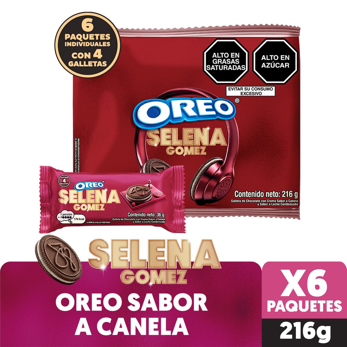 OREO - Galletas Oreo Selena Gomez Sixpack 216 g