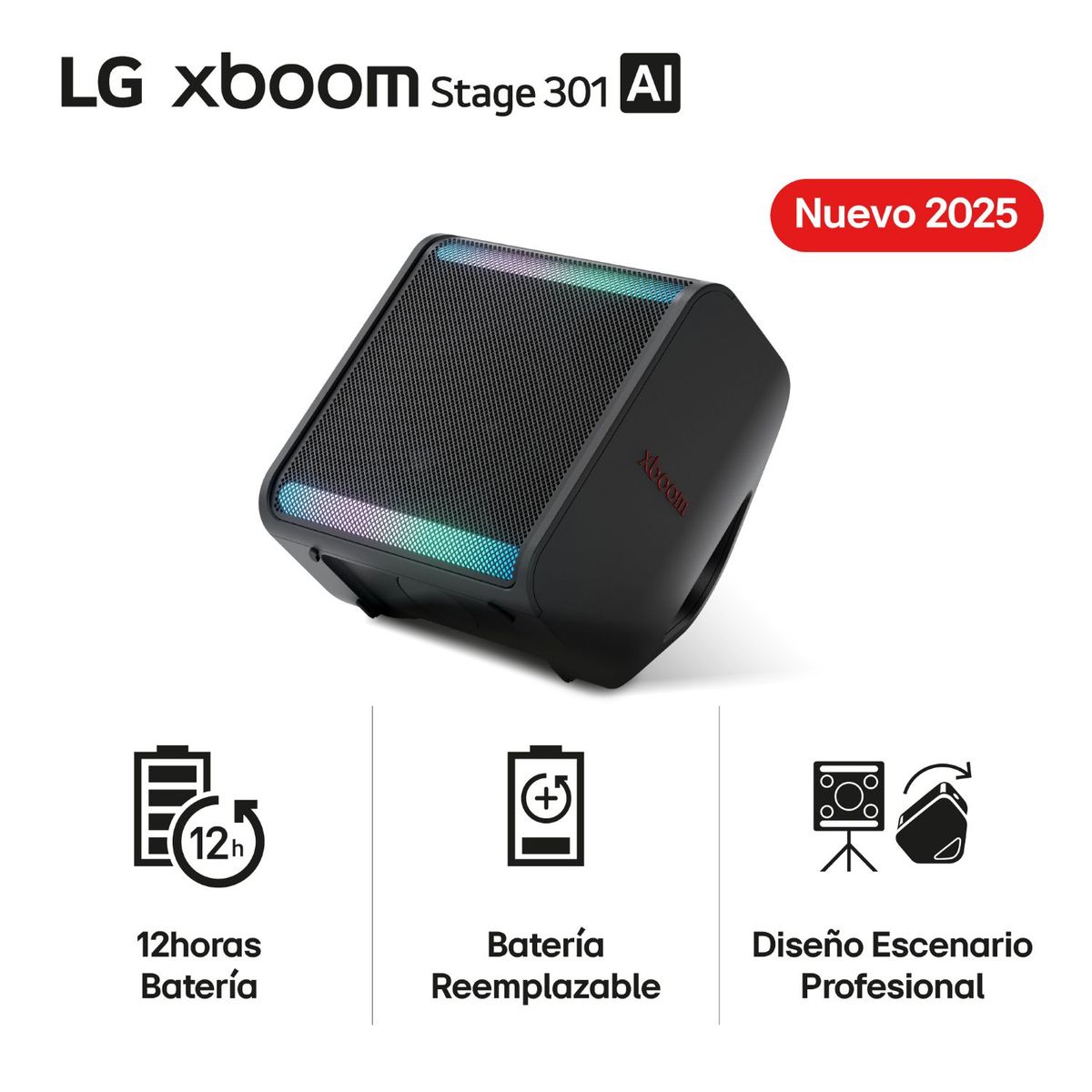 Lg - Parlante LG xboom Stage 301 120W Portátil 12 hrs batería hrs IPX4 (2025)
