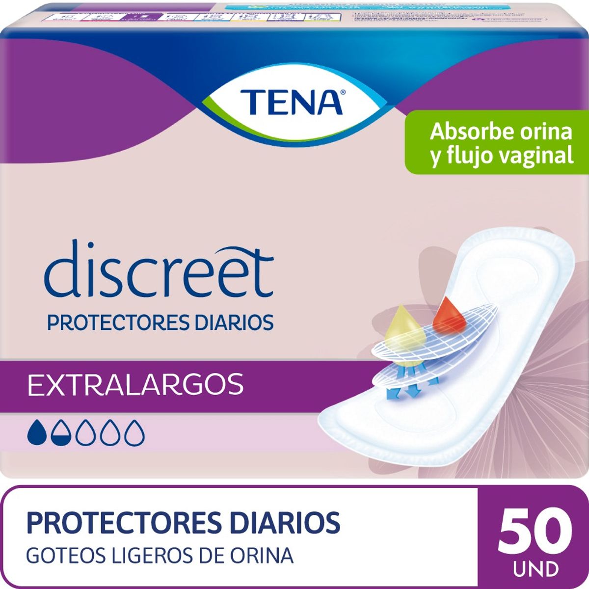 TENA - Protectores Femeninos Tena Discreto Extra Largo Empaque 50 Und