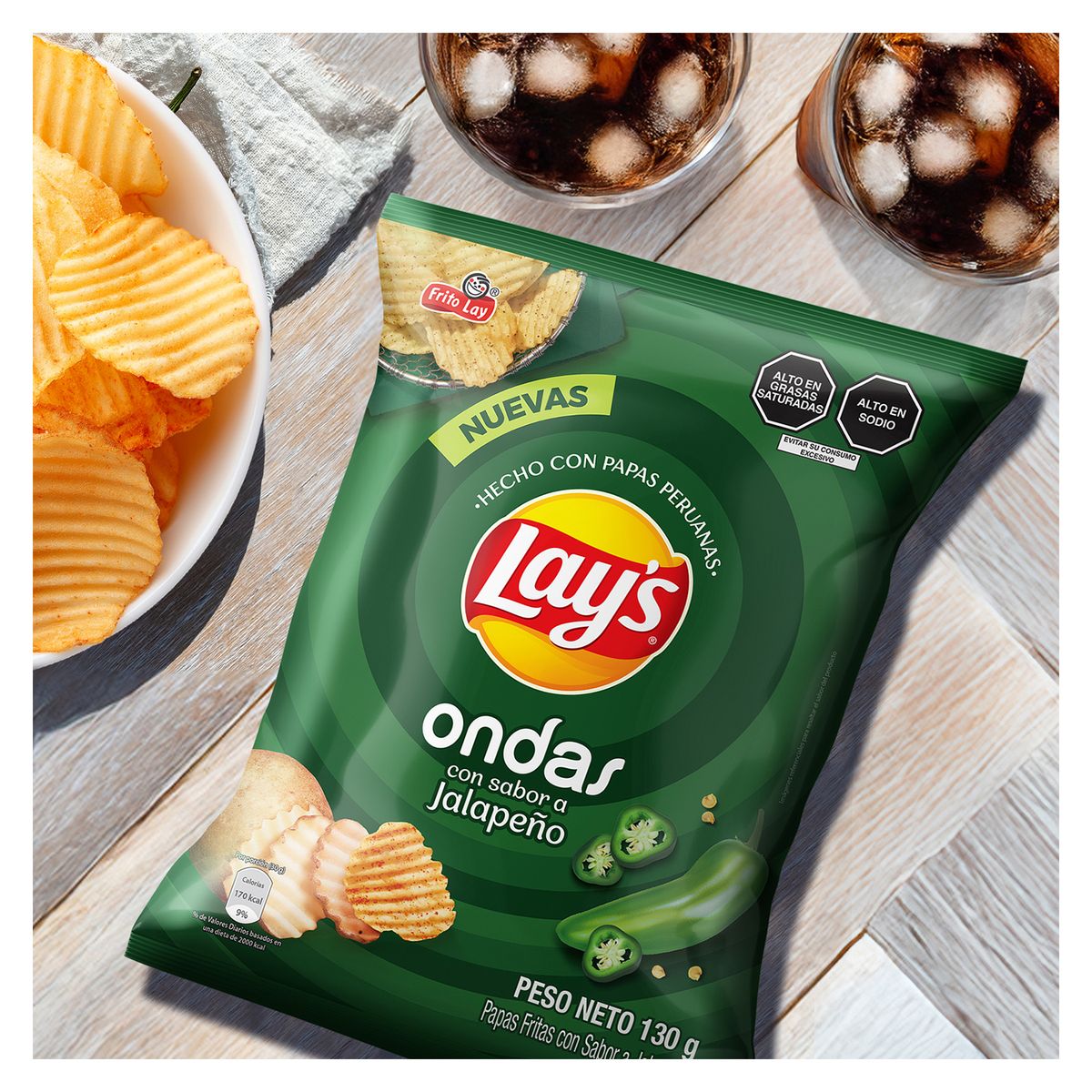 LAYS - Papas Fritas Lays Ondas Jalapeño Bolsa 130 g