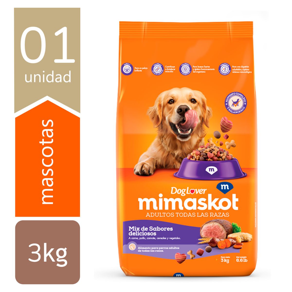 MIMASKOT - Alimento Seco Perros Adultos Mimaskot Mix de Sabores Bolsa 3 Kg