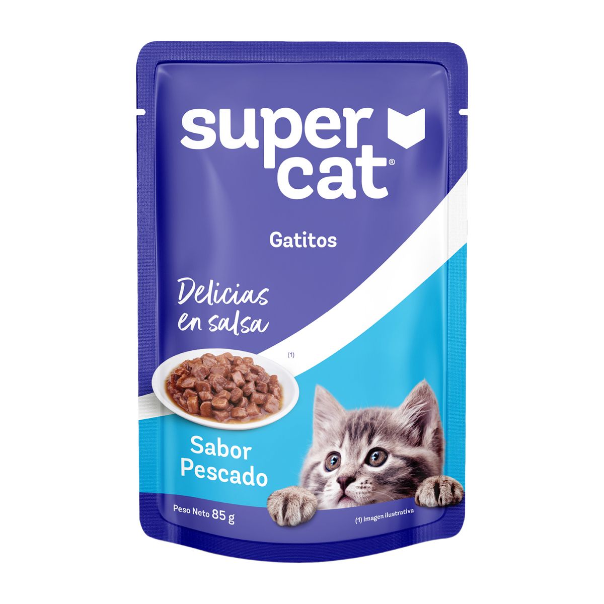 SUPERCAT - Delicias en Salsa Supercat Gatitos Sabor Pescado Doypack 85 g