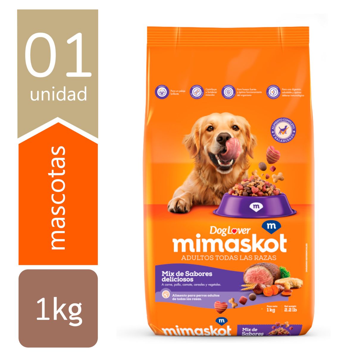 MIMASKOT - Alimento Seco Perros Adultos Mimaskot Mix de Sabores Bolsa 1 Kg
