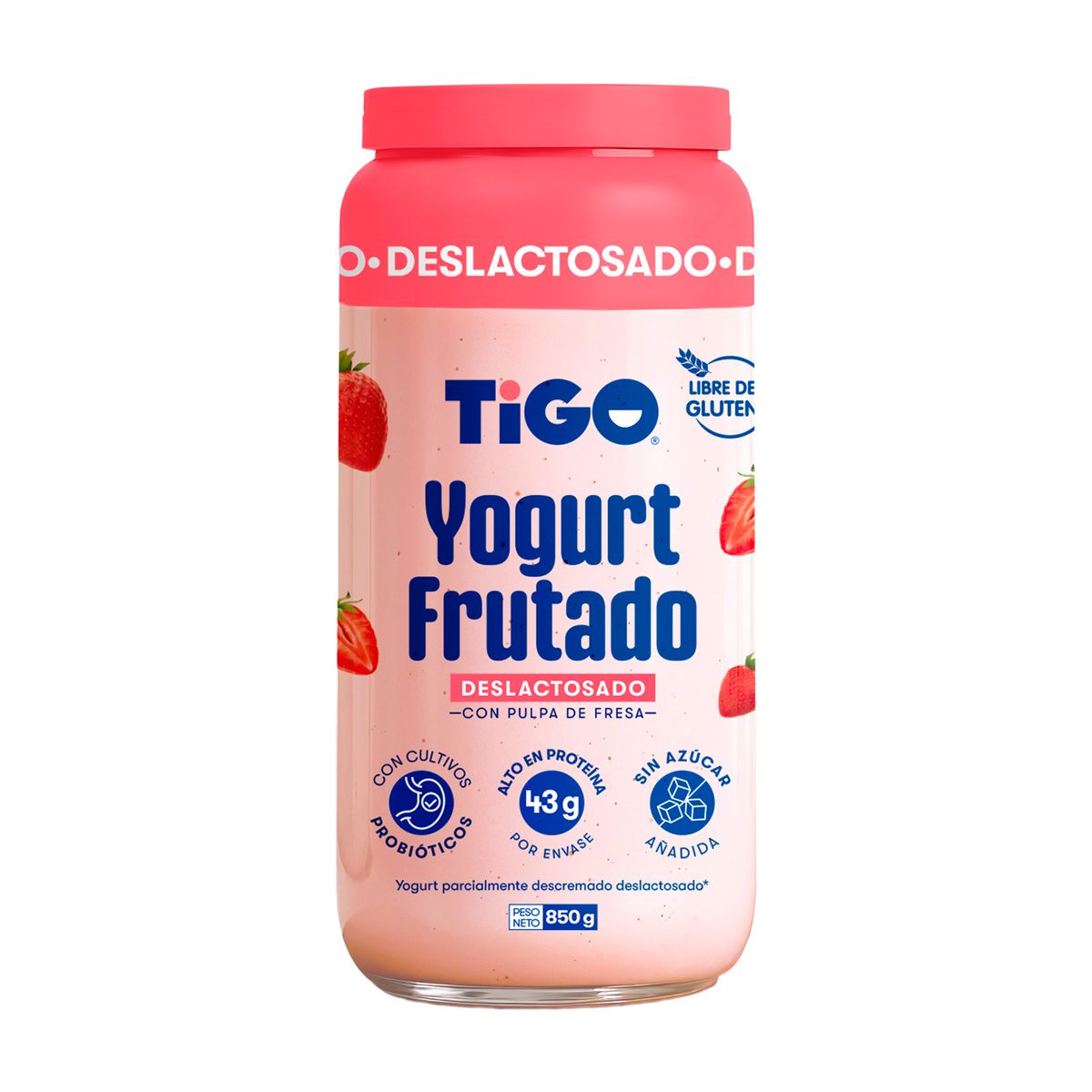 TIGO - Yogurt Frutado Deslactosado Fresa Tigo Envase 850 g