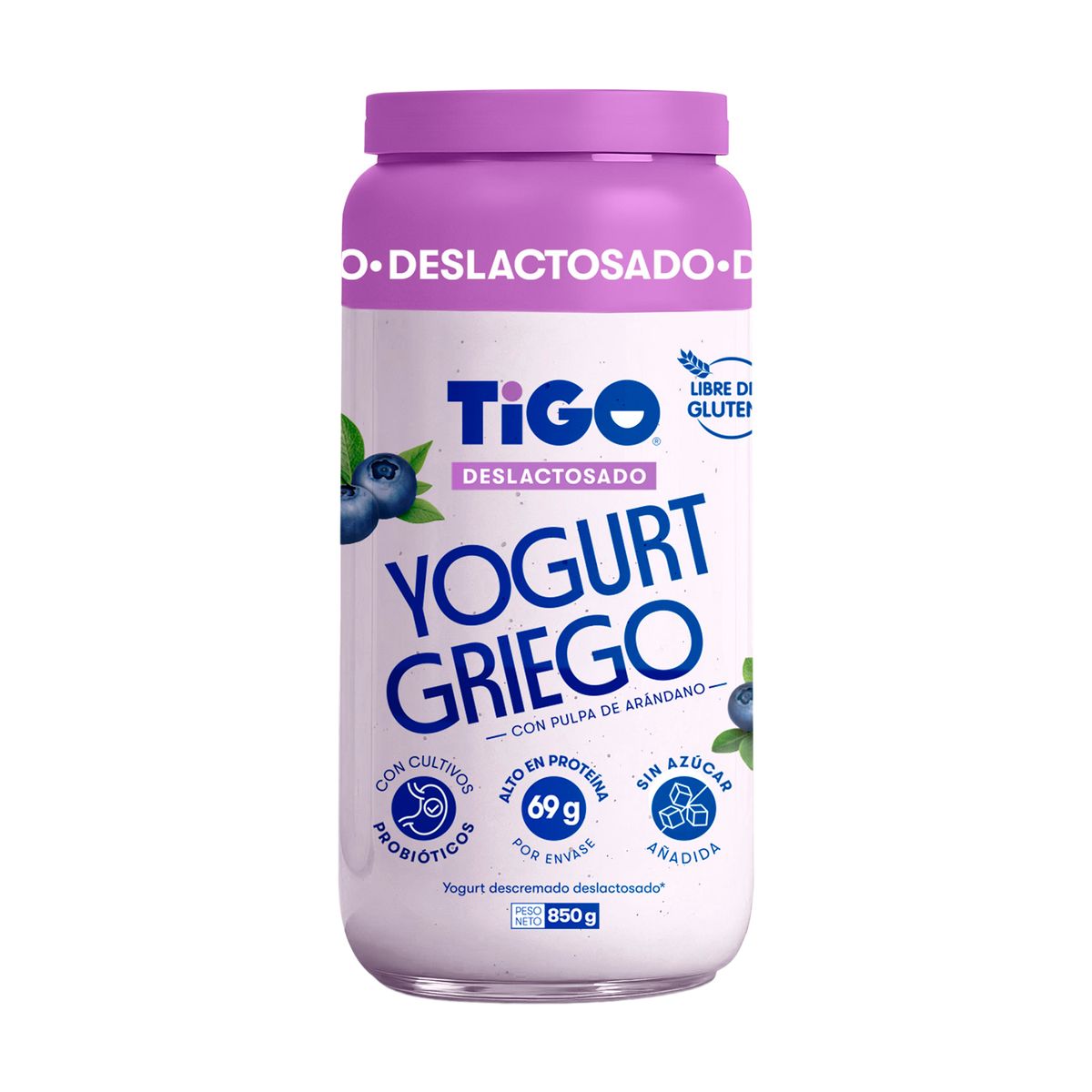 TIGO - Yogurt Griego Tigo Arándano Deslactosado Envase 850 g