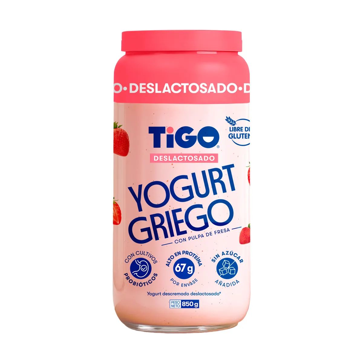 TIGO - Yogurt Griego Tigo Fresa Deslactosado Pote 850 g