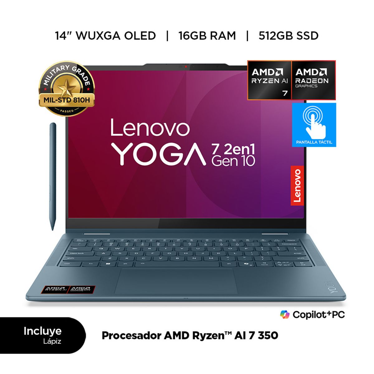 LENOVO - Laptop Lenovo Yoga 7 2 en 1 AMD Ryzen AI 7 350,16GB RAM, 512GB SSD, 14" OLED Táctil