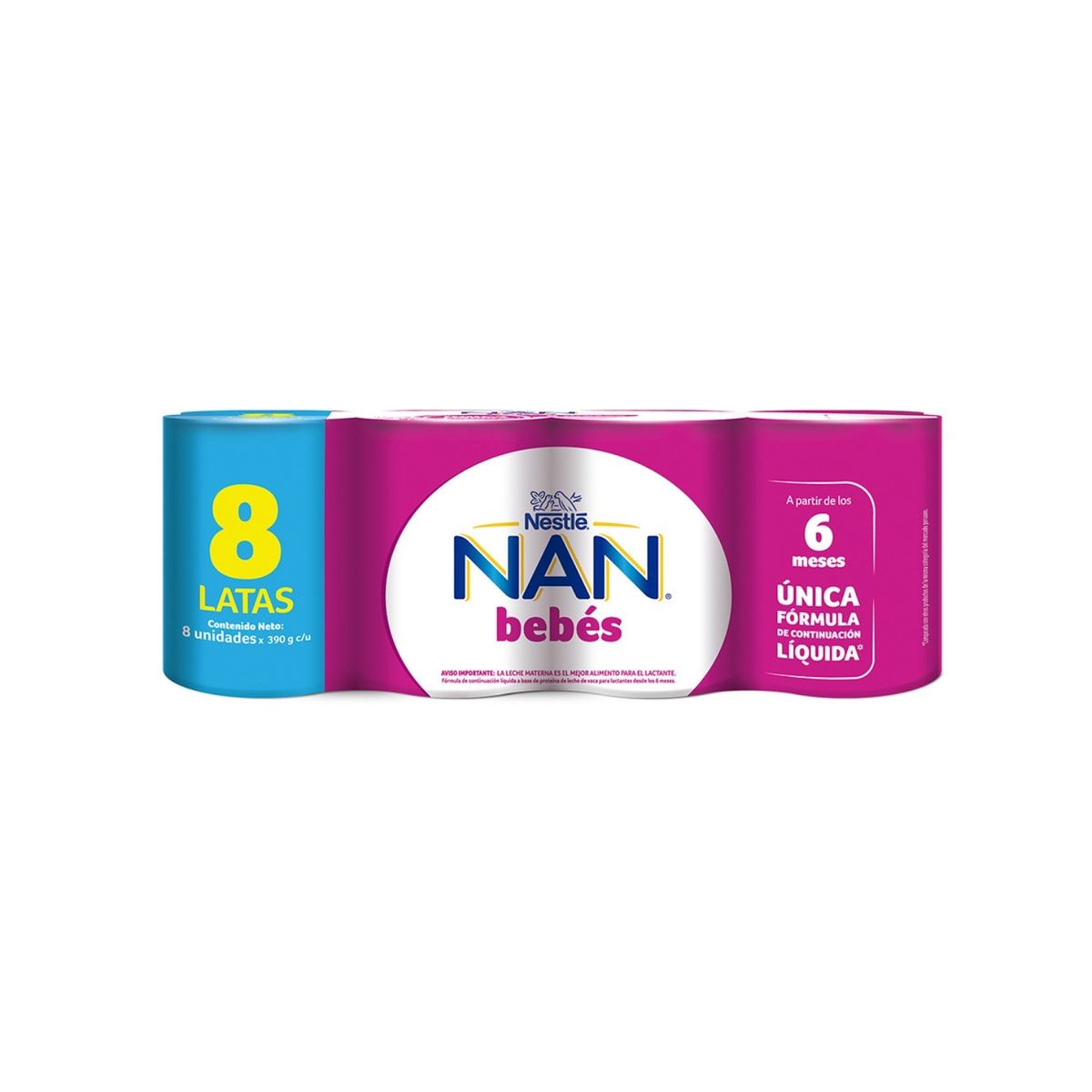 NAN - Fórmula Láctea Líquida Nan 2 Bebés Pack 8 Latas 390 g