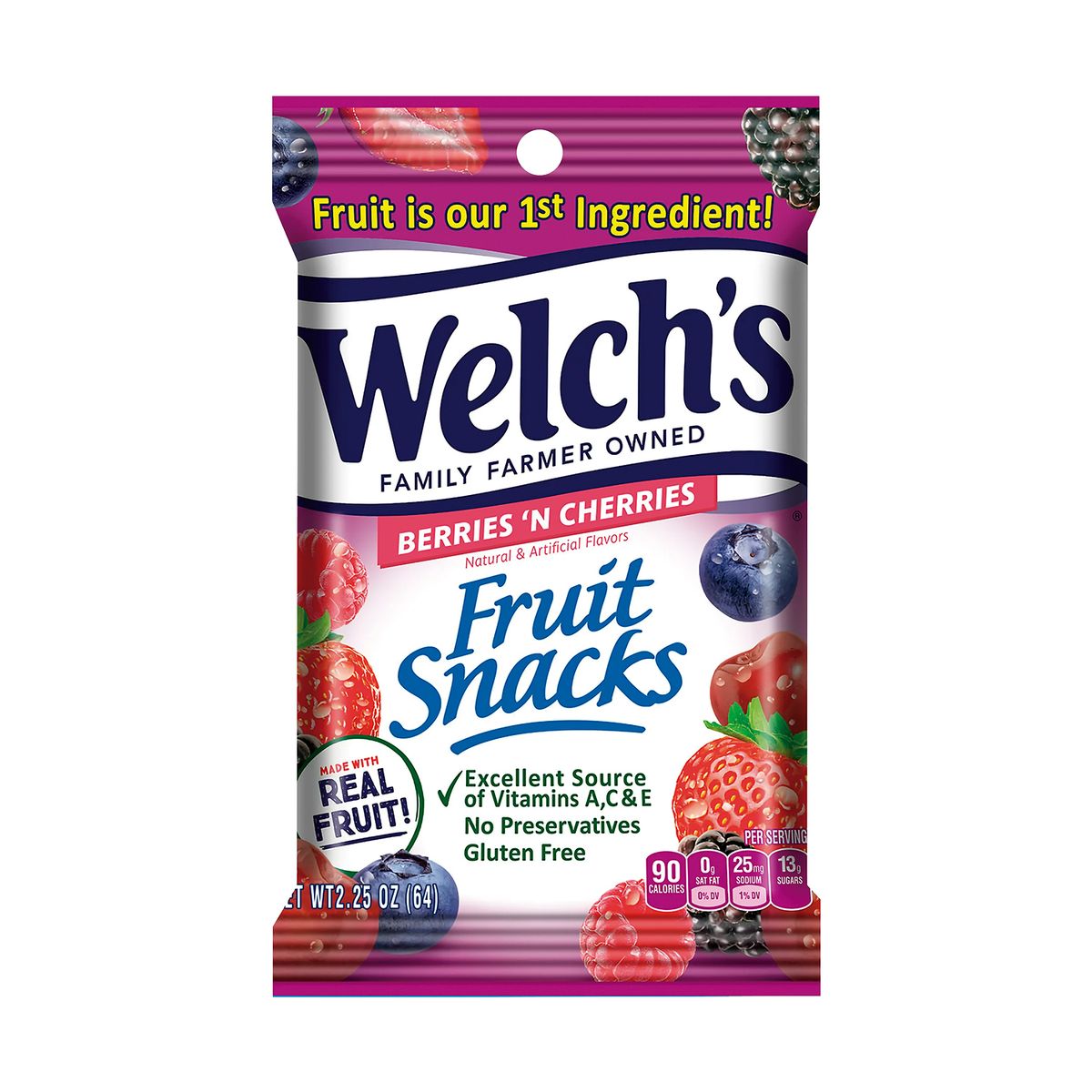 WELCHS - Gomitas Welchs Fruit Snacks Berries & Cherries Bolsa 64 g