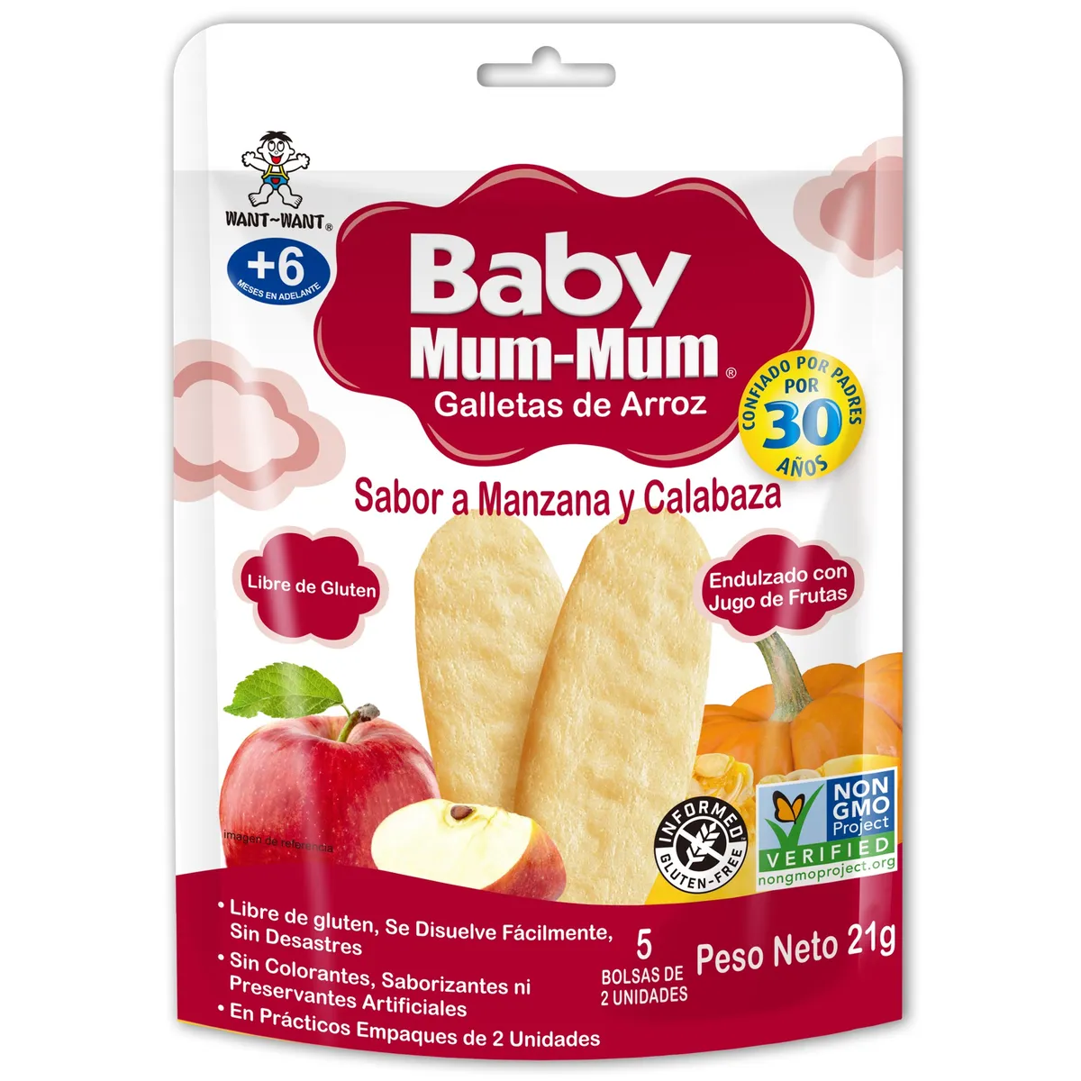 MUM MUM - Galleta de Arroz Baby Mum Mum Manzana Calabaza Doypack 21 g