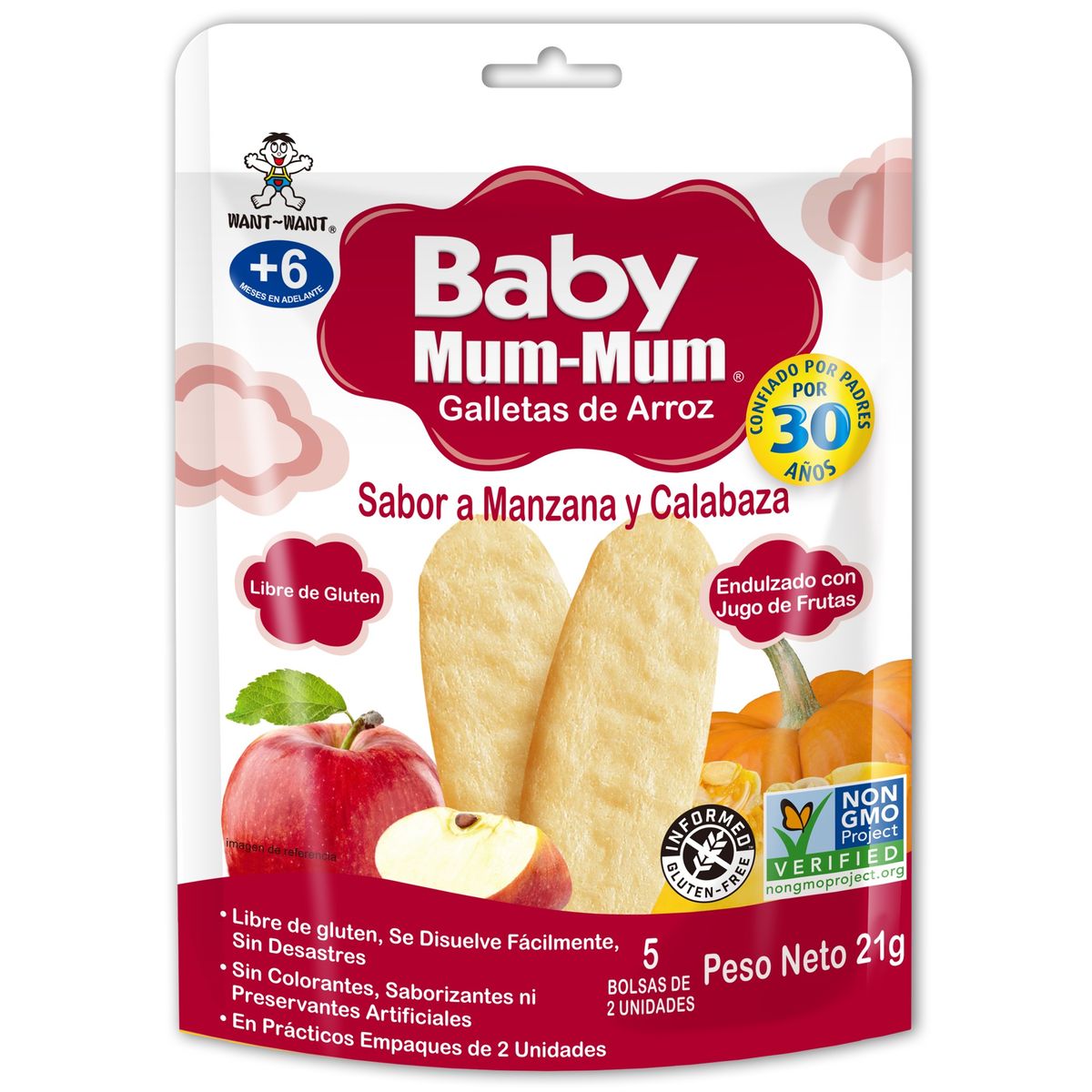 MUM MUM - Galleta de Arroz Baby Mum Mum Manzana Calabaza Doypack 21 g