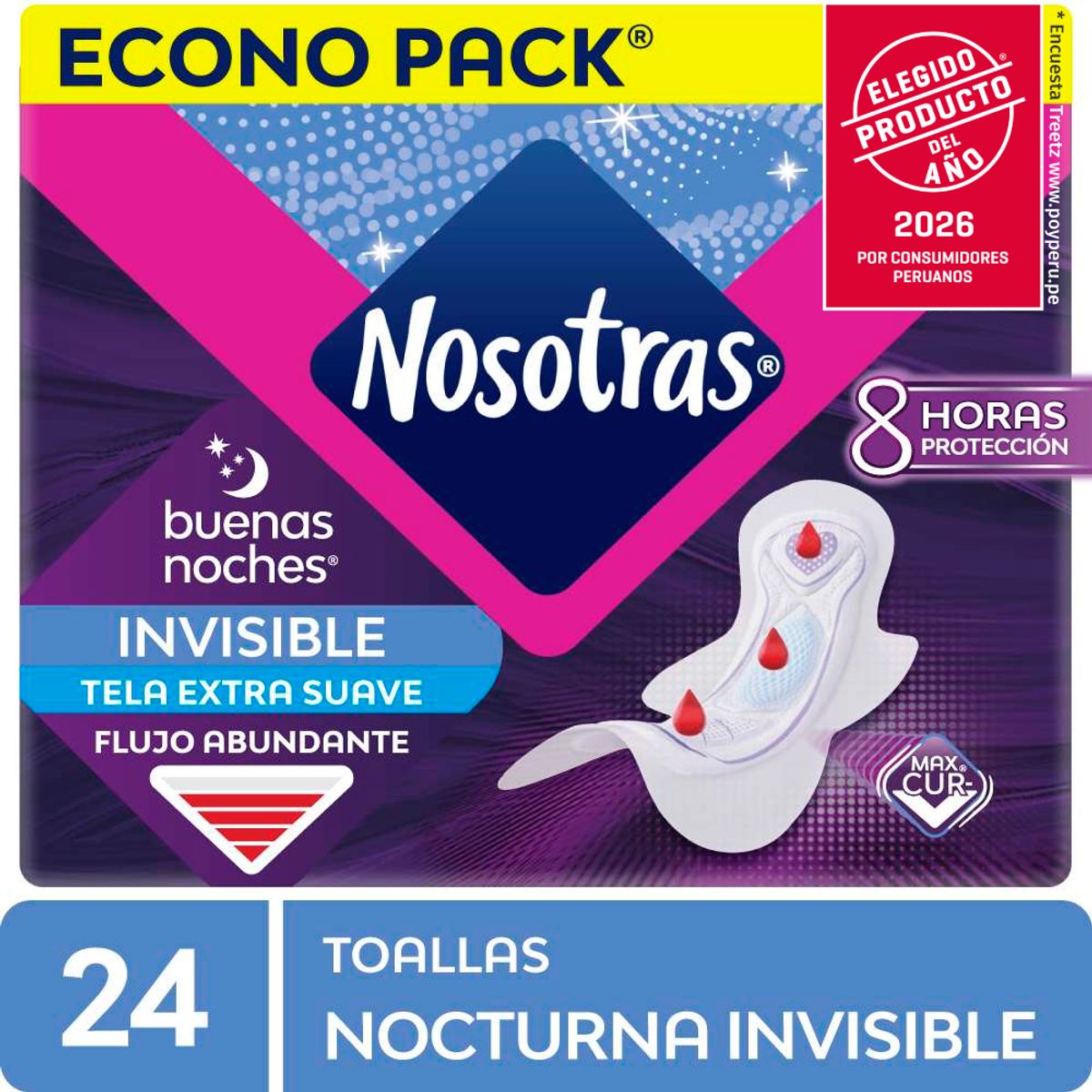 NOSOTRAS - Toallas Higiénicas Nosotras Buenas Noches Invisible Tela Empaque 24 Und