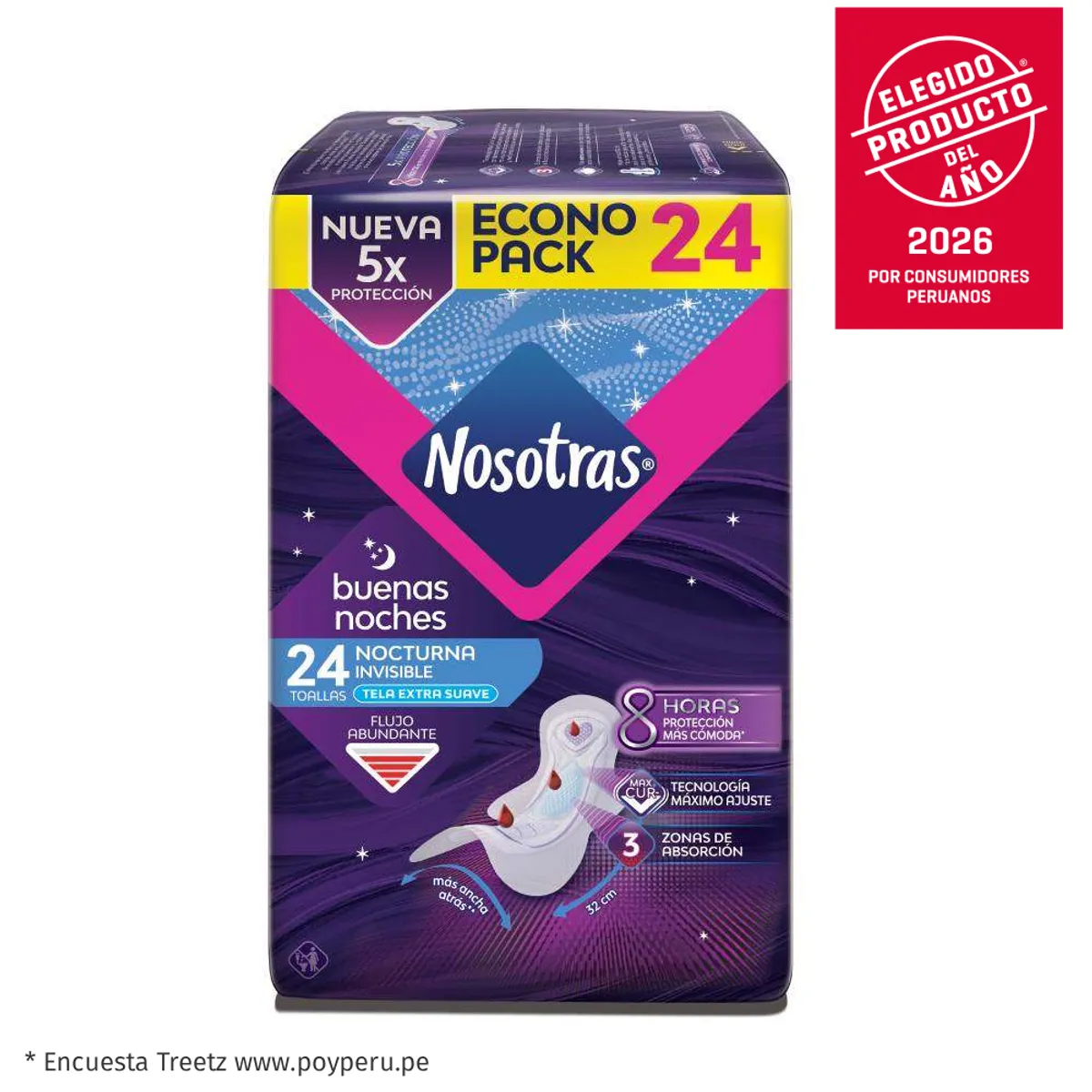 NOSOTRAS - Toallas Higiénicas Nosotras Buenas Noches Invisible Tela Empaque 24 Und