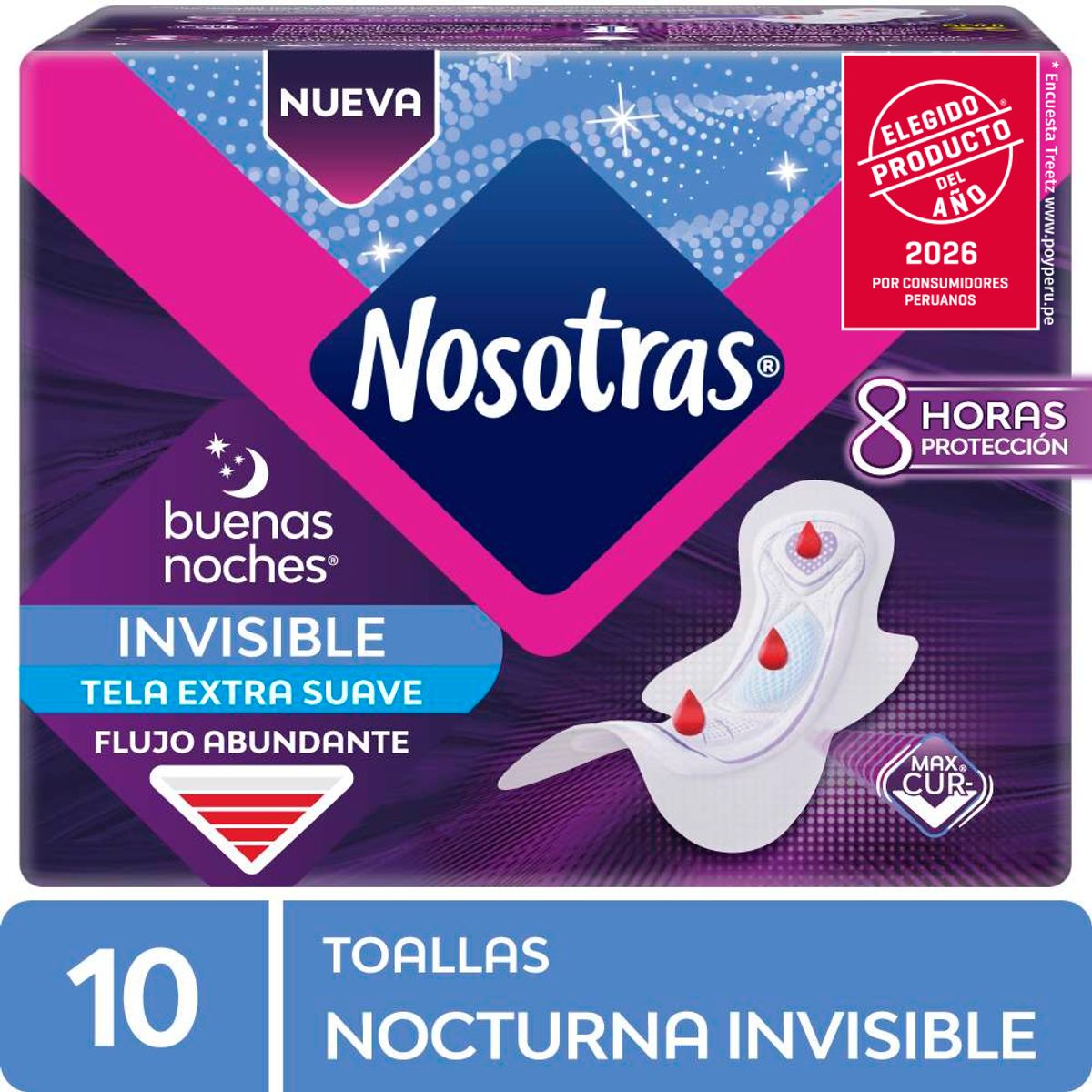 NOSOTRAS - Toallas Higiénicas Nosotras Buenas Noches Invisible Tela Empaque 10 Und