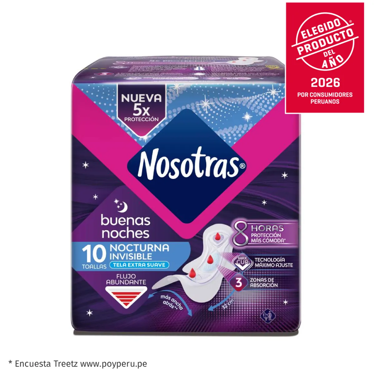 NOSOTRAS - Toallas Higiénicas Nosotras Buenas Noches Invisible Tela Empaque 10 Und