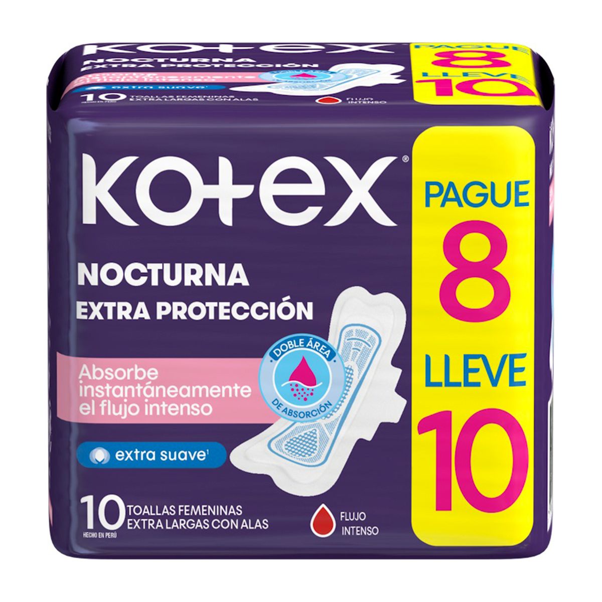 KOTEX - Toallas Higiénicas Kotex Nocturna Empaque 10 Und