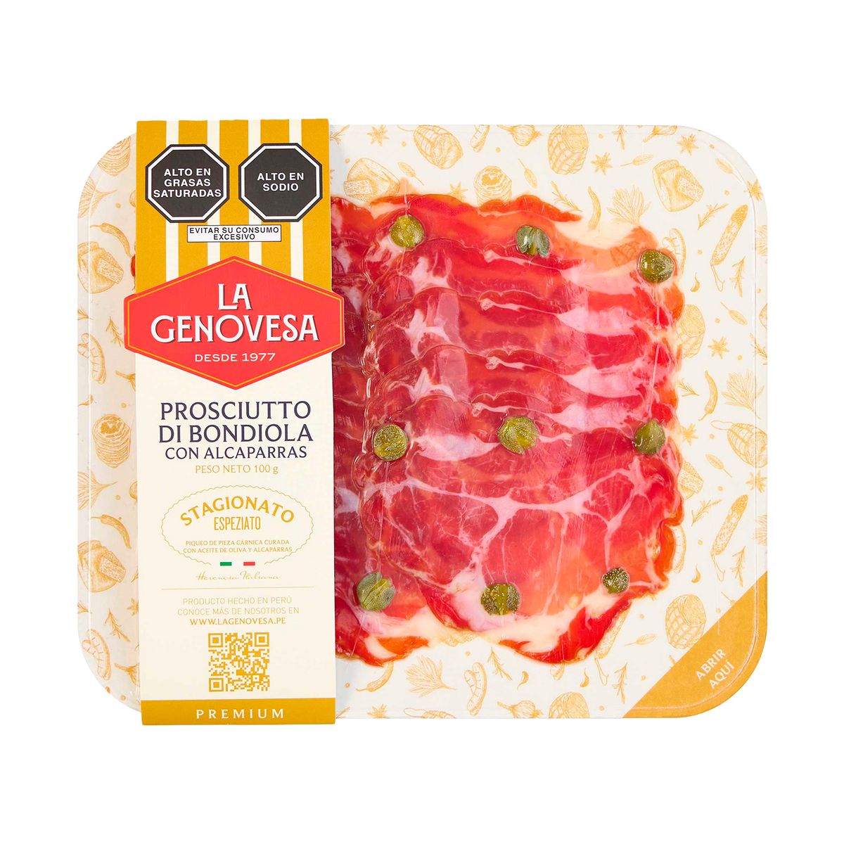 LA GENOVESA - Prosciutto di Bondiola La Genovesa con Alcaparras Empaque 100 g