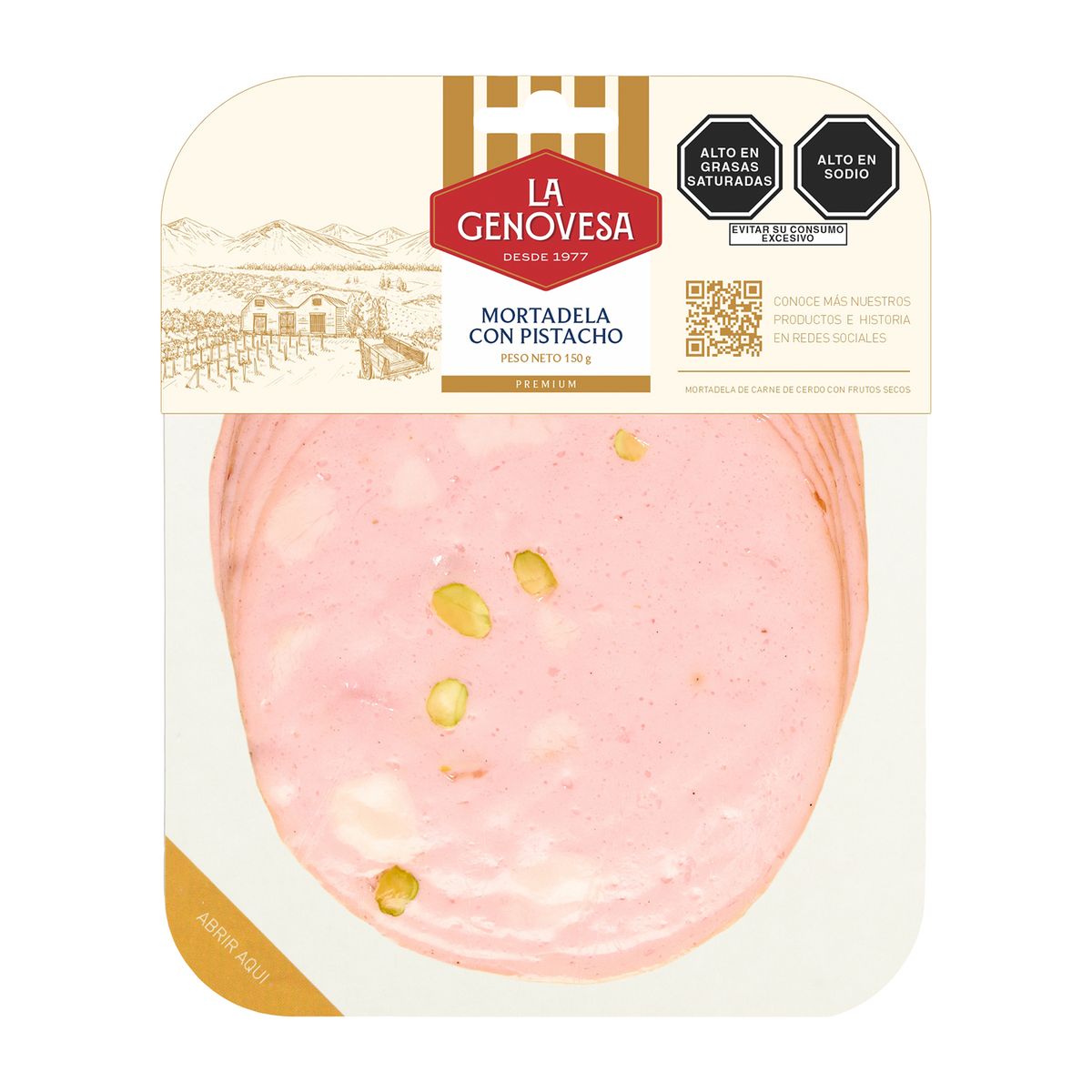 LA GENOVESA - Mortadela La Genovesa con Pistachos Empaque 150 g