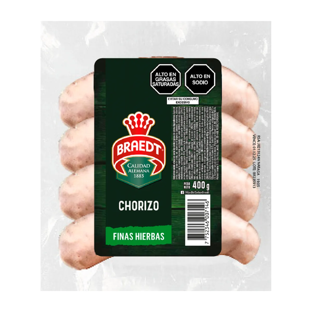 BRAEDT - Chorizo Finas Hierbas Braedt Empaque 400 g